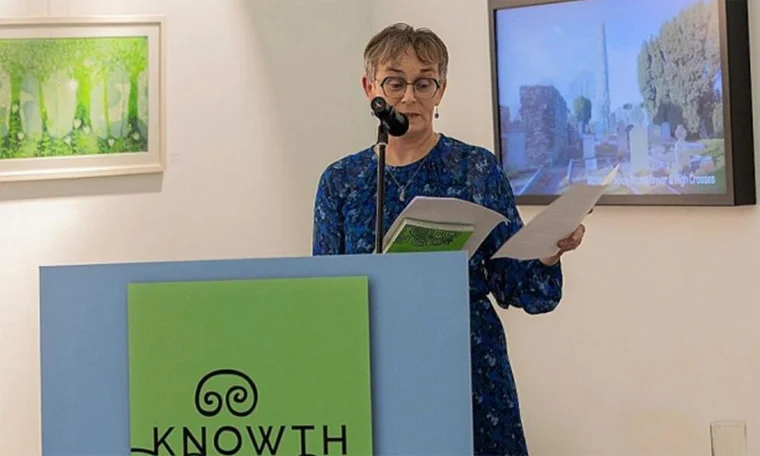 Helene King, editor, speaking at the Knowth Guide Book Launch