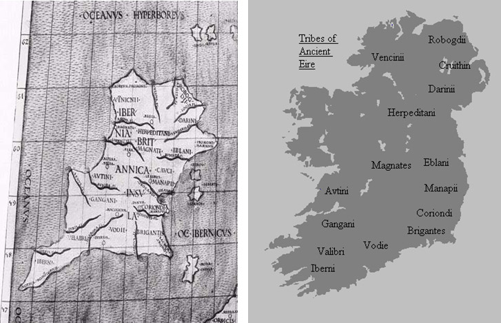 Ptolomy's Map of Ireland Circa 100AM