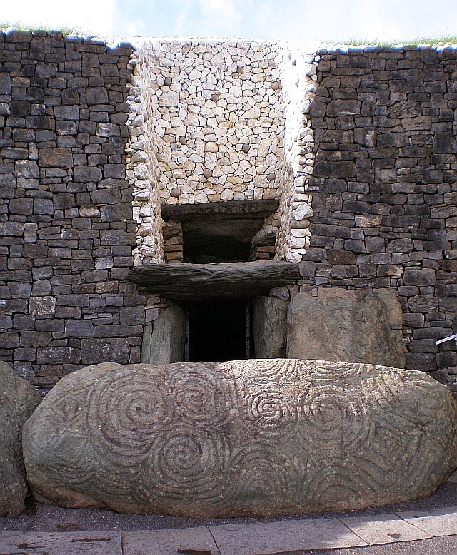 Entrance to Newgrange -- the critical roof-box is above the entrance.