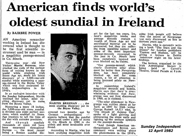 Sunday Independent 12 April 1982 - American Finds world's oldest sundail in Ireland